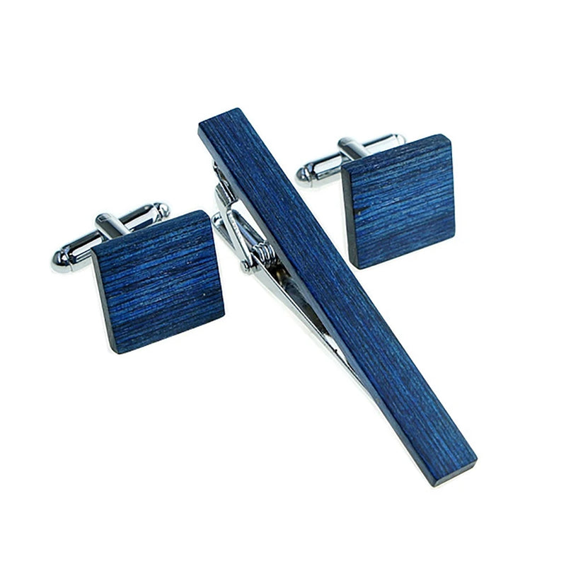 Wooden Tie Clip Cufflink Set Men Classic Tie Clips Brown Tie Collar Pin Jewelry