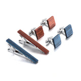 Wooden Tie Clip Cufflink Set Men Classic Tie Clips Brown Tie Collar Pin Jewelry