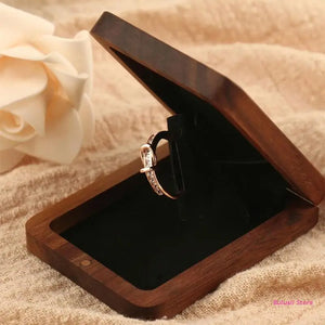 Wooden Wedding Ring Box-Square Thin Engagement Revolving Box Jewelry Gift