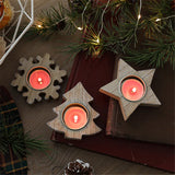 Wooden Xmas Snowflake Candlestick Christmas Tree Shape Candle Holder