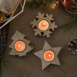Wooden Xmas Snowflake Candlestick Christmas Tree Shape Candle Holder