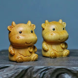 Wooden Cow Carving Small Animal Desktop Decoration