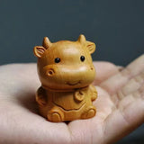 Wooden Cow Carving Small Animal Desktop Decoration