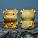 Wooden Cow Carving Small Animal Desktop Decoration
