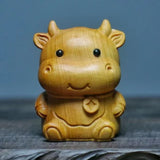 Wooden Cow Carving Small Animal Desktop Decoration