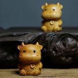 Wooden Cow Carving Small Animal Desktop Decoration