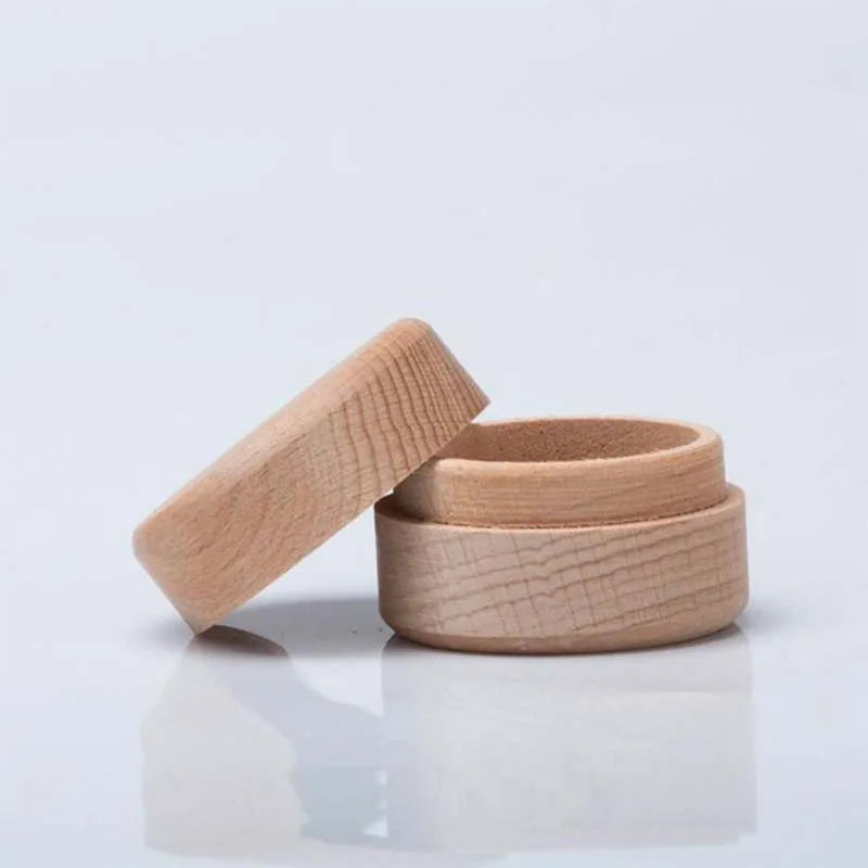 Vintage Wooden Jewelry Box Round Storage Ring Earrings Natural Gift