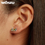 Wostu 925 Silver Butterfly Ear Stud for Lady Girl Jewelry