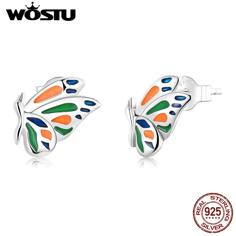 Wostu 925 Silver Butterfly Ear Stud for Lady Girl Jewelry