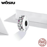 Wostu 925 Silver Shining Heart CZ Bead Charm