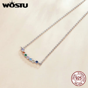 Wostu 925 Sterling Silver Rainbow Necklace Pendant For Women Fine Chain Jewelry