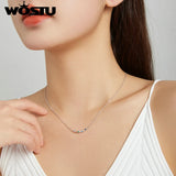 Wostu 925 Sterling Silver Rainbow Necklace Pendant For Women Fine Chain Jewelry
