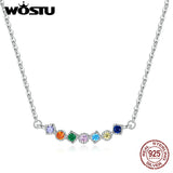 Wostu 925 Sterling Silver Rainbow Necklace Pendant For Women Fine Chain Jewelry