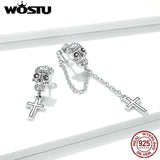 Wostu 925 Silver Skull Cross Stud Earrings Oxidized Jewelry BSE419