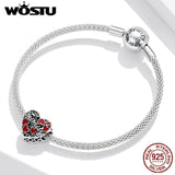 Wostu Family Heart Charms 925 Silver Bead for DIY Bracelet