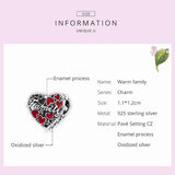 Wostu Family Heart Charms 925 Silver Bead for DIY Bracelet