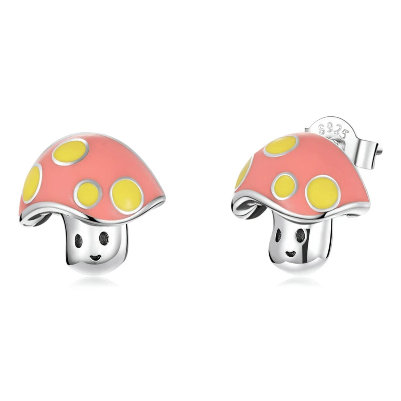 Wostu 925 Silver Mushroom Ear Studs Earrings for Women Sterling Clip Earring