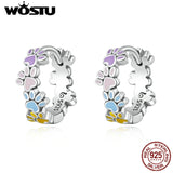Wostu 925 Silver Colorful Paws Sun Ear Studs Zircon Jewelry