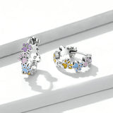 Wostu 925 Silver Colorful Paws Sun Ear Studs Zircon Jewelry