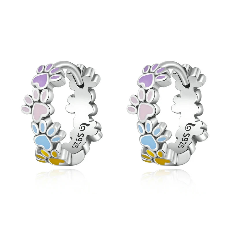 Wostu 925 Silver Colorful Paws Sun Ear Studs Zircon Jewelry