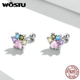Wostu 925 Silver Colorful Zirconium Paw Stud Earrings for Women