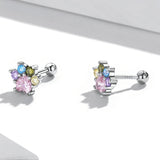 Wostu 925 Silver Colorful Zirconium Paw Stud Earrings for Women