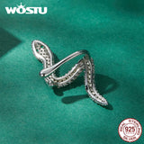 Wostu 925 Silver Snake Ear Cuff with Zircons & Green Eyes Statement Earrings