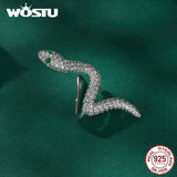 Wostu 925 Silver Snake Ear Cuff with Zircons & Green Eyes Statement Earrings