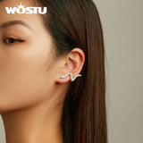 Wostu 925 Silver Snake Ear Cuff with Zircons & Green Eyes Statement Earrings