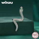 Wostu 925 Silver Snake Ear Cuff with Zircons & Green Eyes Statement Earrings