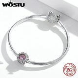 Wostu 925 Silver Charm Cherry Blossoms Bead for Bracelets DIY Pendant FNC456