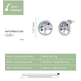 Wostu 925 Silver Colorful Tree of Life Stud Earrings For Women FNE497
