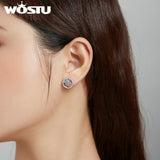 Wostu 925 Silver Colorful Tree of Life Stud Earrings For Women FNE497
