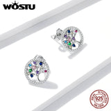 Wostu 925 Silver Colorful Tree of Life Stud Earrings For Women FNE497