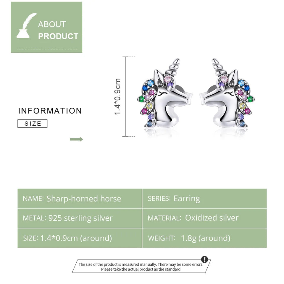 Wostu Sterling Silver Unicorn Pony Stud Earrings