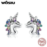 Wostu Sterling Silver Unicorn Pony Stud Earrings