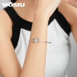Wostu Sterling Silver Elf Wings Bracelet Beads Original Charms Chain Bangle