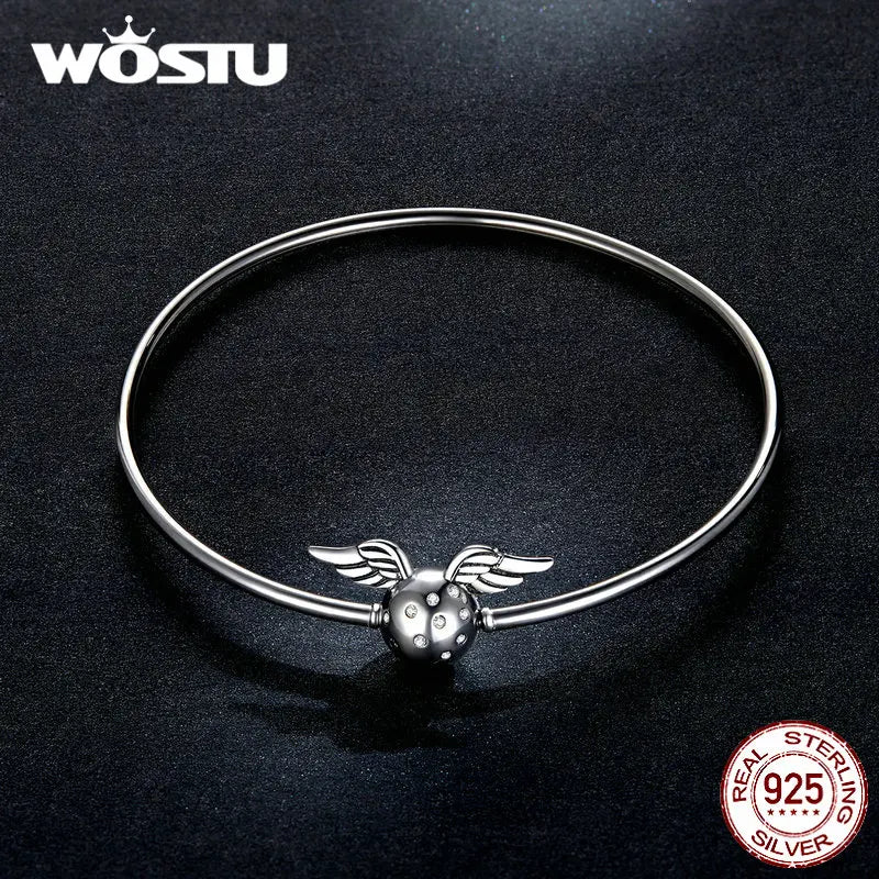 Wostu Sterling Silver Elf Wings Bracelet Beads Original Charms Chain Bangle