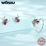 Wostu 925 Silver Halloween Spider Earrings Zircon Red Glass Ear Clips