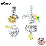 Wostu 925 Heart Lock Envelope Bead Zirconia Charms for Bracelet DIY
