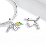 Wostu 925 Heart Lock Envelope Bead Zirconia Charms for Bracelet DIY