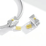 Wostu 925 Heart Lock Envelope Bead Zirconia Charms for Bracelet DIY