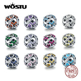 Wostu 925 Silver Love Bead Birthstone Charm for Bracelet Bangle Women