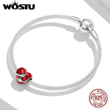 Wostu 925 Silver Love Heart Fortune Cat Charm Bead for Bracelet Necklace