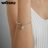 Wostu 925 Silver Love Heart Fortune Cat Charm Bead for Bracelet Necklace