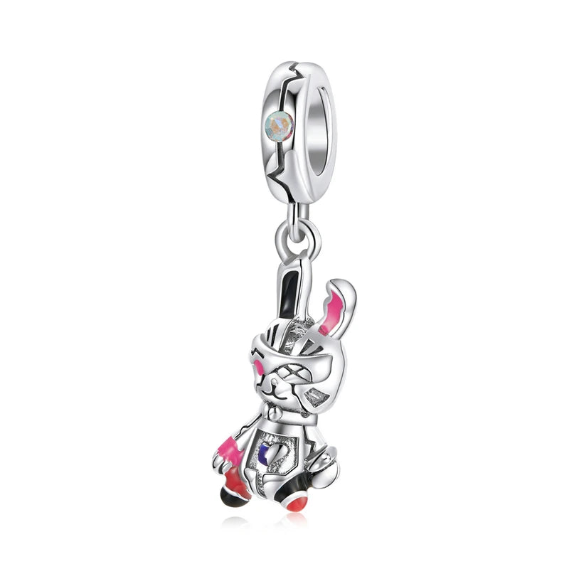 Wostu 925 Silver Love Heart Fortune Cat Charm Bead for Bracelet Necklace