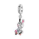 Wostu 925 Silver Love Heart Fortune Cat Charm Bead for Bracelet Necklace