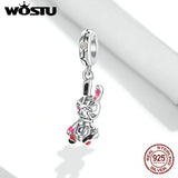 Wostu 925 Silver Love Heart Fortune Cat Charm Bead for Bracelet Necklace