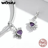 Wostu 925 Silver Crab Beads Charm Bracelet Bangle Pendant FNC458
