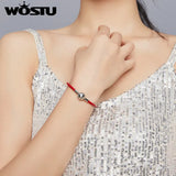 Wostu 925 Silver Lucky Bracelet Red Leather Rope S925 Charms CZ Women FNB042